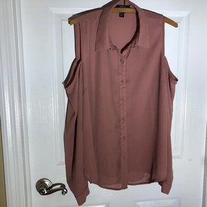 Dusty Rose Button Down Cold Shoulder